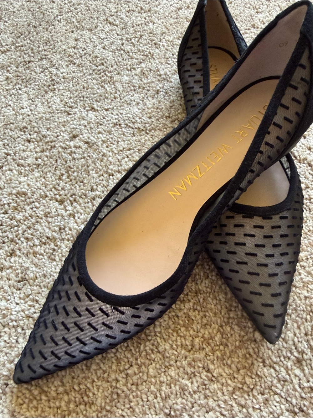Stuart Weitzman Black Mesh Pointed Ballet Flats